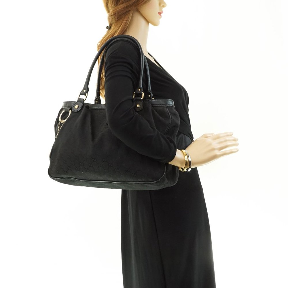 Auth Gucci Gg Tote Bag Black Canvas #16019G13 - Picture 2 of 13